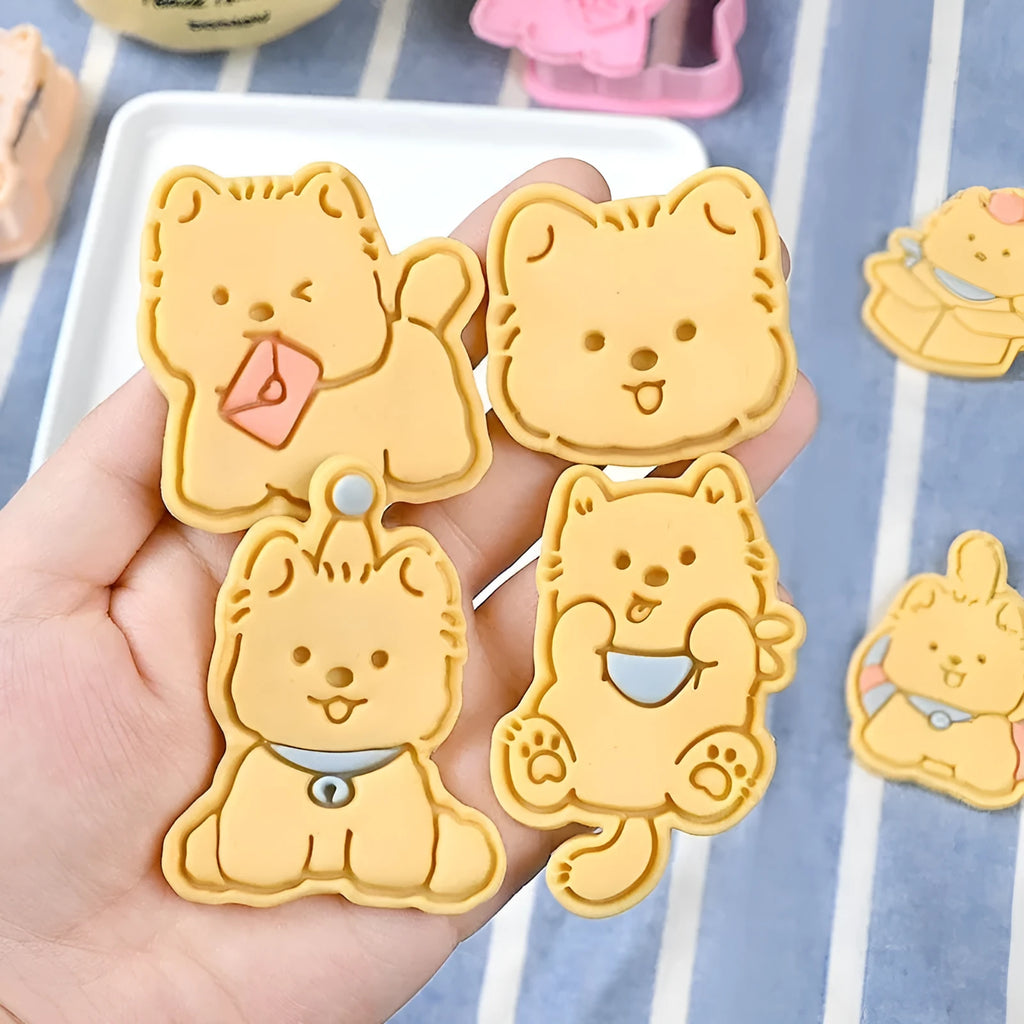 Three dimensional plastic biscuit mould showing puppy cartoon design impressions