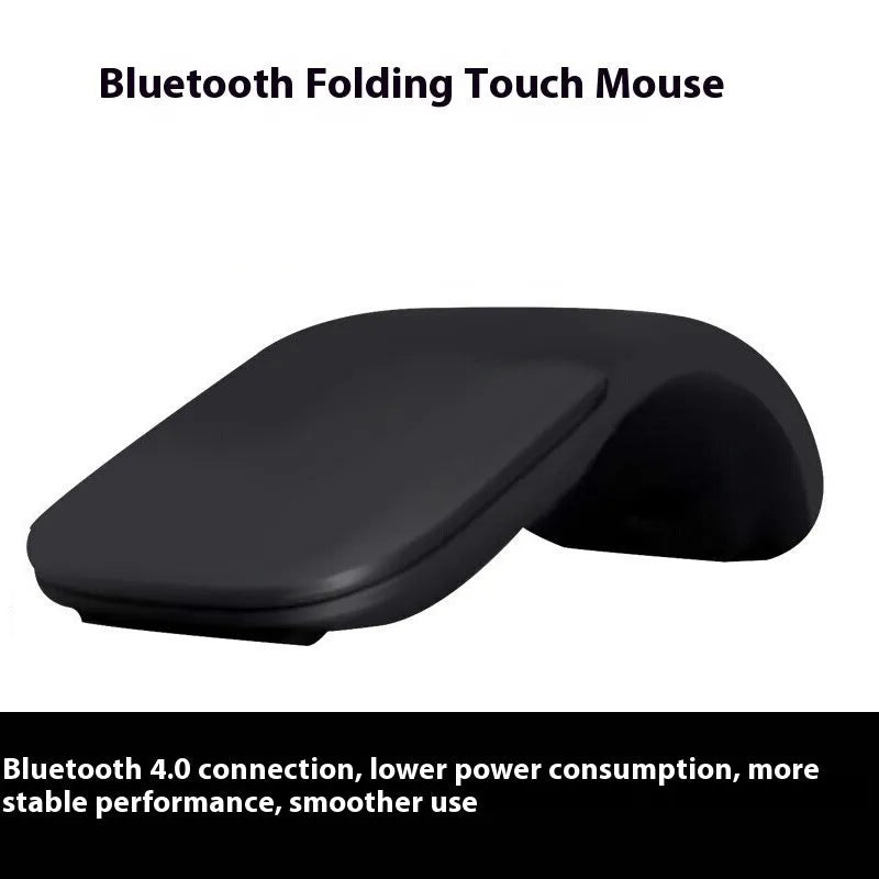 Folding Bluetooth wireless mouse showing compact 131mm size with touch scrolling surface in black colour