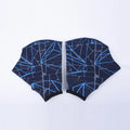 Webbed duck feet swimming gloves in nylon material showing colour pattern options including green, rose, navy blue, orange, and grey orange prints