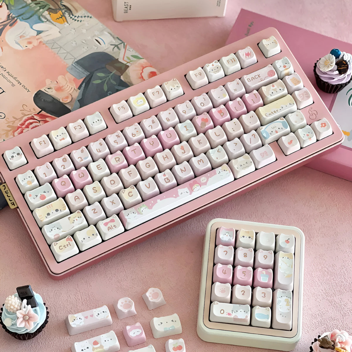 141-piece Meow Meow Team Height sublimation printed key cap set for mechanical keyboards