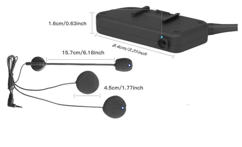 V6 Pro motorcycle helmet Bluetooth intercom unit with mounting clip and charging cable