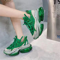 Women's leather upper casual sports shoes with thick jelly sole and cross tie design