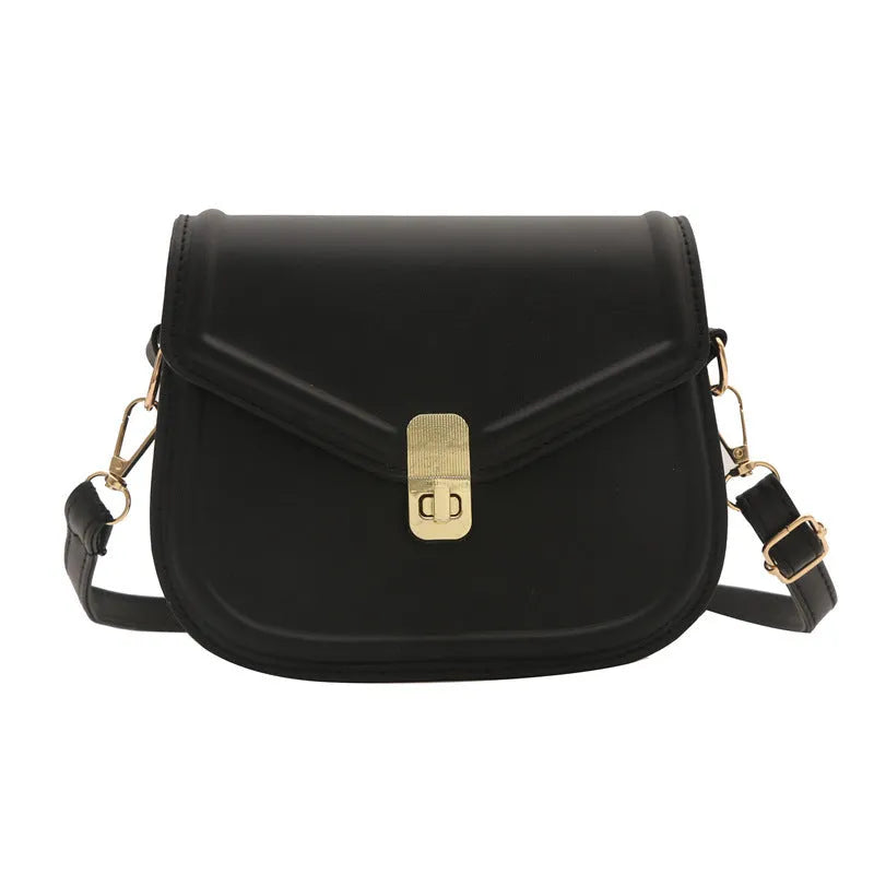 Soft PU leather horizontal square messenger bag with clamshell opening in khaki colour