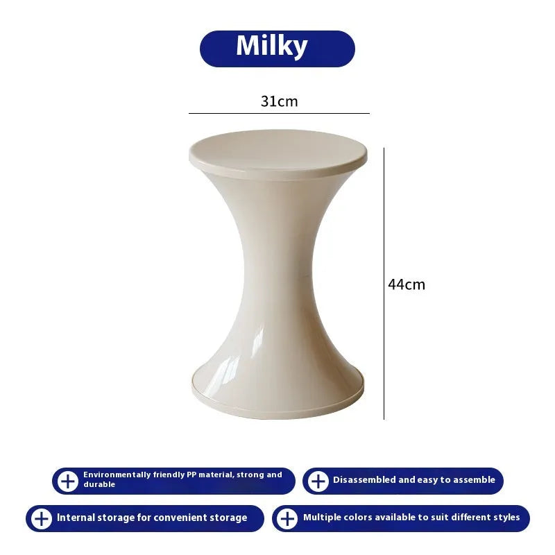 Hourglass-style plastic shoe changing stool in multiple colour options