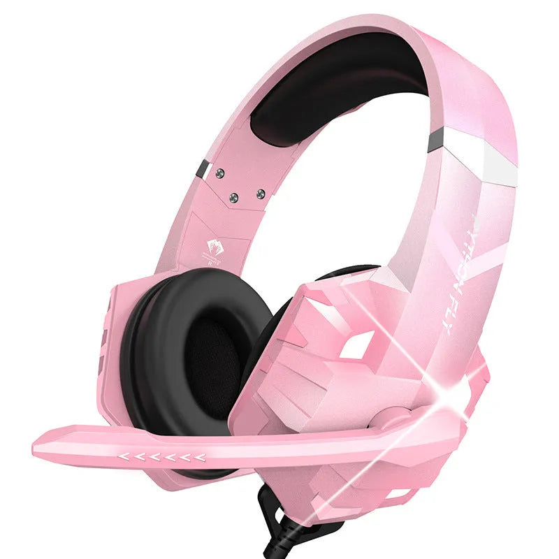 Wired gaming headset with microphone and breathing lights in blue colour