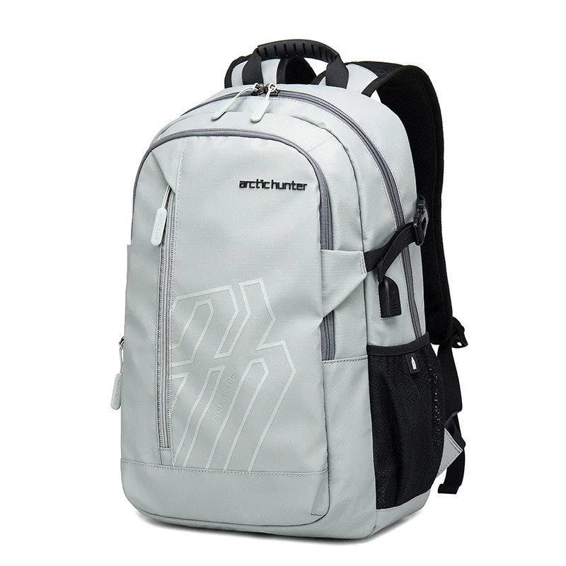 Casual plaid pattern computer backpack in blue colour with curved shoulder strap