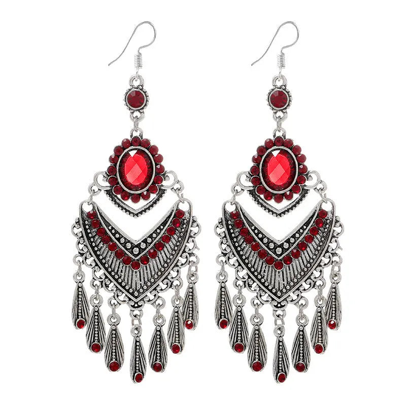 Smart Water Drop Purple retro alloy earrings with long fringe drop shape.
