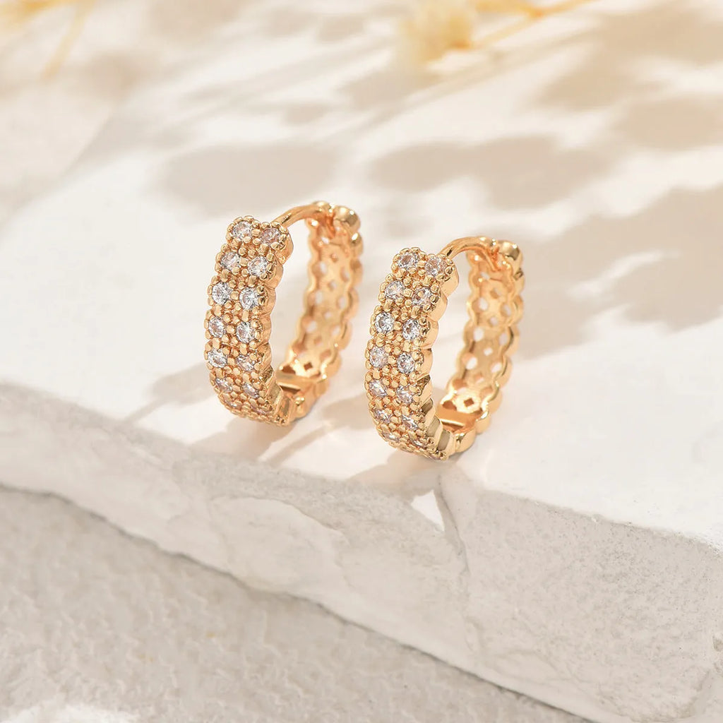 Geometric pattern copper ear studs with round dot and ring elements