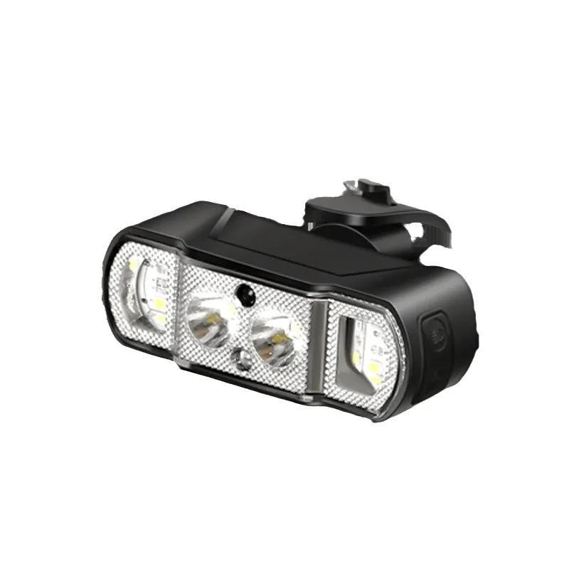 Black USB rechargeable bicycle headlight with 350 lumen output and wave induction sensor.