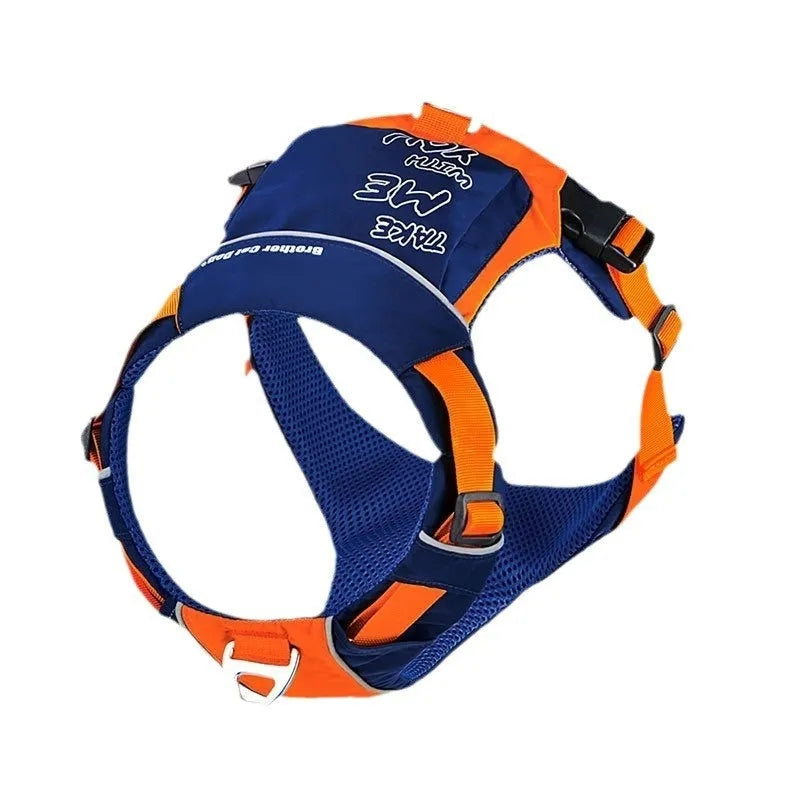 Orange blue nylon dog chest strap vest with single chest back design for secure walking control