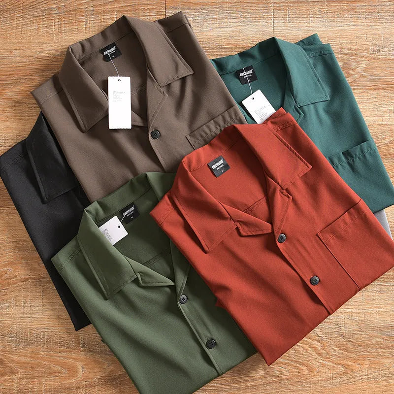 Men's lightweight loose fit short sleeve shirt in polyester fibre, Japanese fresh style summer casual wear