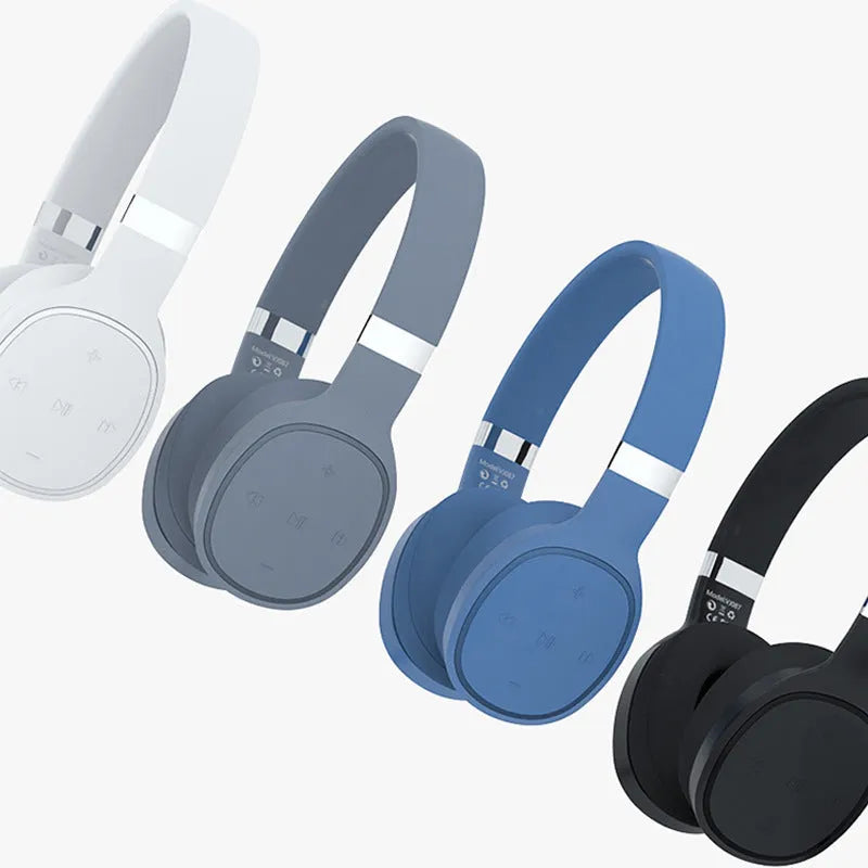 Folding wireless Bluetooth sports headset in black, shown with earcups folded for compact storage.