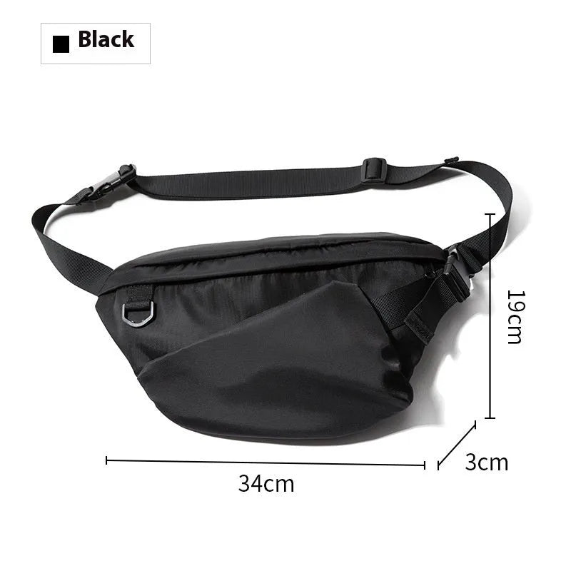 Black men's slanted chest bag in 8-inch Oxford fabric with Japanese street style