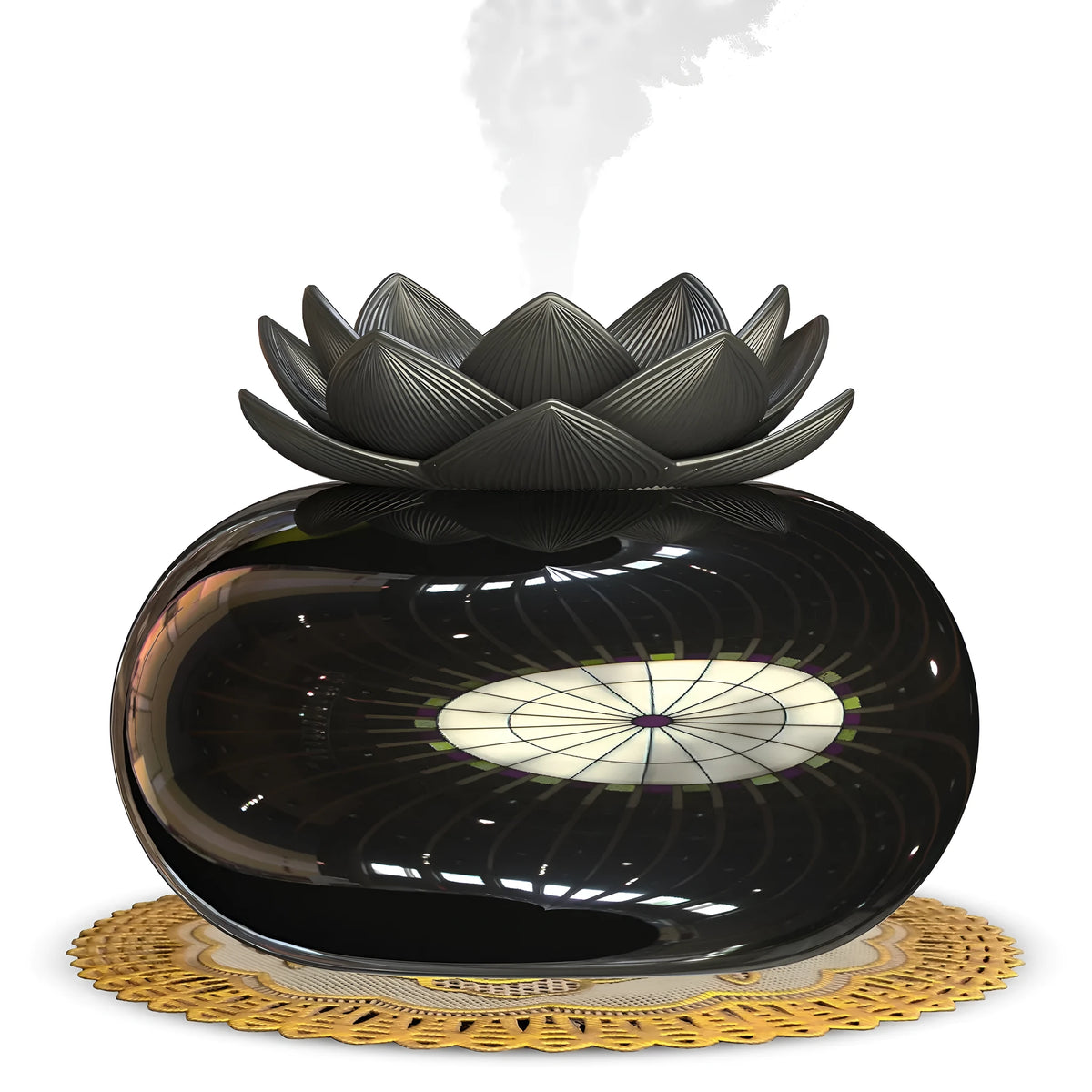 Round pure black lotus aromatherapy humidifier with USB cable and ceramic construction