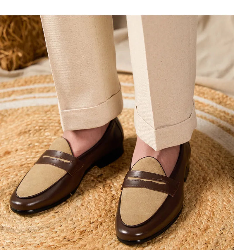 Belgium loafers in champagne brown suede with pigskin lining and rubber soles