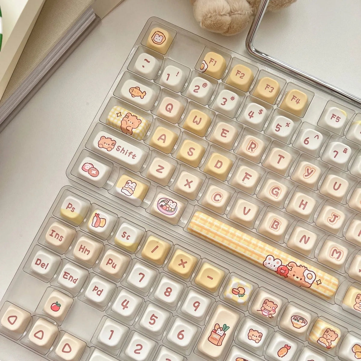 140 PBT key caps with rabbit bear restaurant designs in EOA height profile