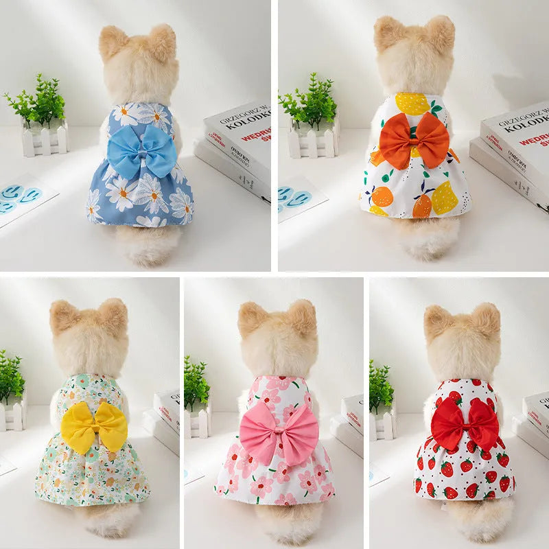 Ultra-thin floral butterfly princess pet dress with bow decoration for dogs and cats