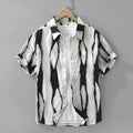 Men's black and brown striped short sleeve cotton shirt with retro cardigan style