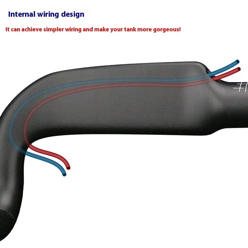 Carbon fibre road bicycle handlebar in black or red with double-line graphics, showing 31.8mm clamp.