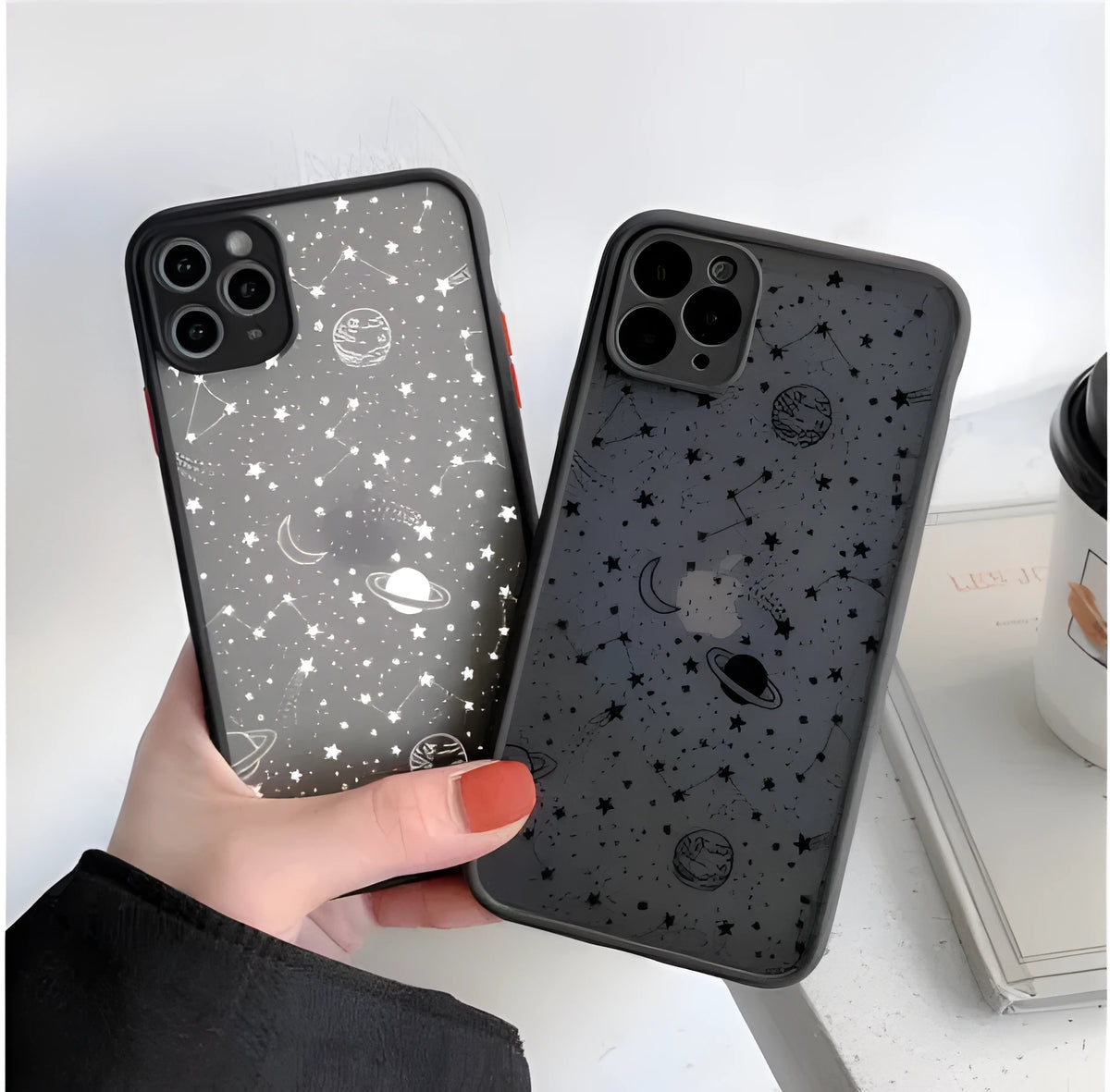 Star pattern iPhone case with raised camera ridge for eye care, compatible with iPhone XR, XS Max, 11, 12, 13 models