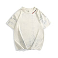Grey tie dye patterned loose fit t-shirt with short sleeves and round neck collar