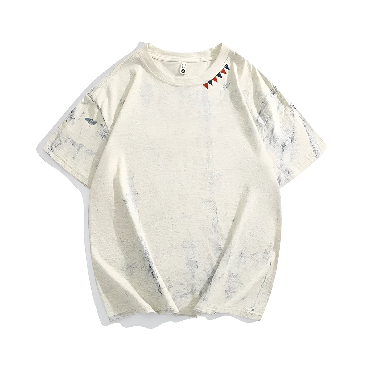 Grey tie dye patterned loose fit t-shirt with short sleeves and round neck collar