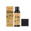 30ml bottle of glasses scratch remover liquid and a microfiber cloth for lens polishing.
