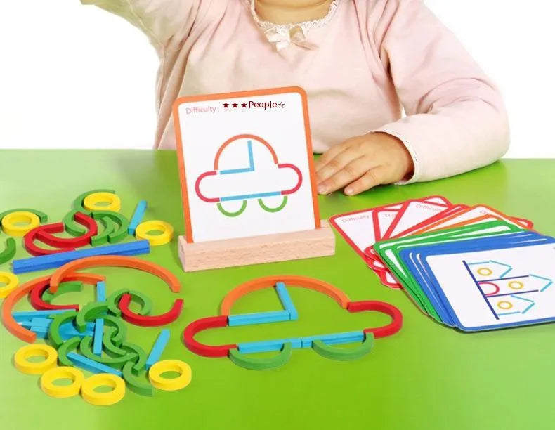 Wooden children's thinking training puzzle, creative stick and ring colour, 23 x 16.8 x 3.5cm early education board