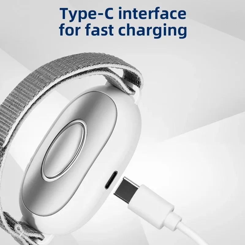 White sleep aid device with handheld remote control showing 20 gear settings and USB charging cable