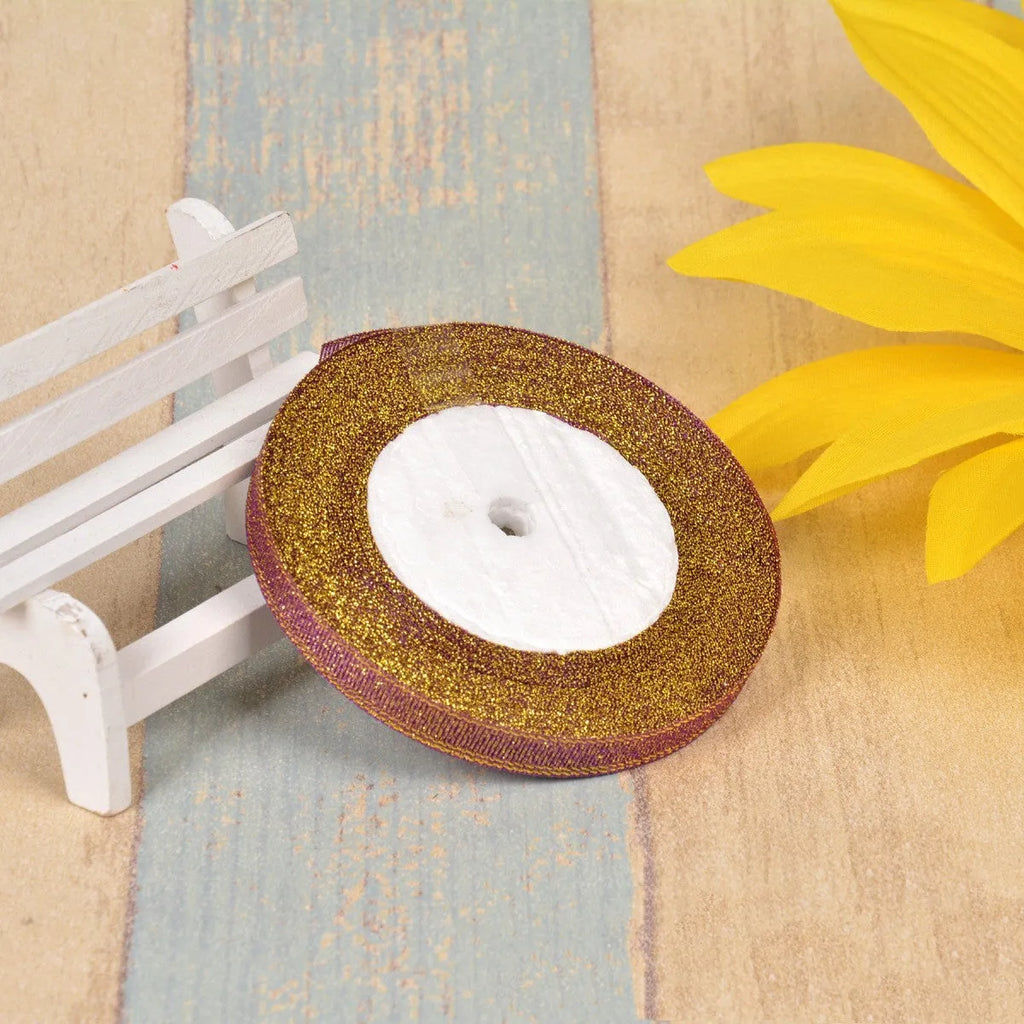 3 points polyester ribbon with colourful green onion pattern and metallic wire accents on 25-yard spool