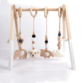 Beech wood animal baby rattle pendant four-piece set, 28cm, with 5.8cm wood circle and cotton thread