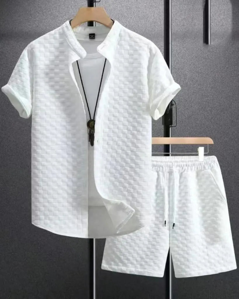 Men's short sleeve suit jacket and shorts set in neutral colour options