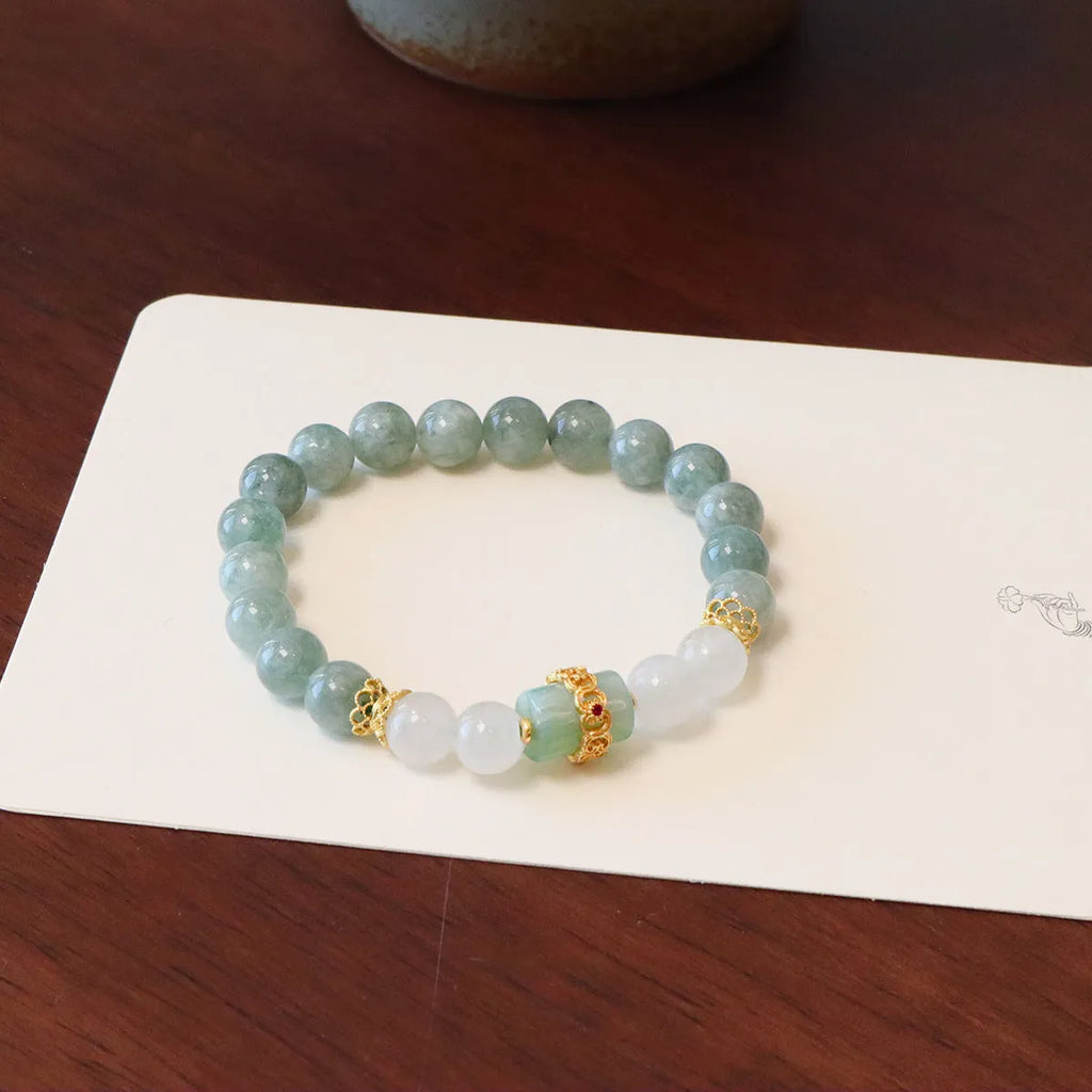 Myanmar jade and crystal safety buckle bracelet with geometric new Chinese style design