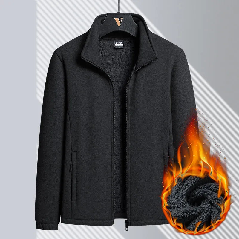 Men's thick Berber fleece coat with stand-up collar and zipper closure in grey colour
