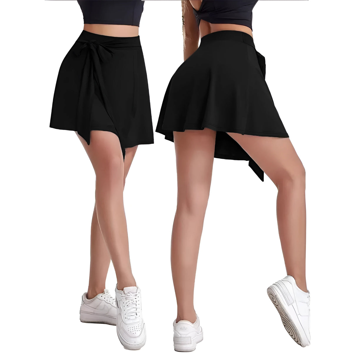 Black high waist sports skirt with anti-exposure shorts and micro elasticity in Japanese Korean casual style