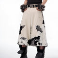 Milk fibre stitch-fur cropped trousers in a personalised pattern design, shown in size L.