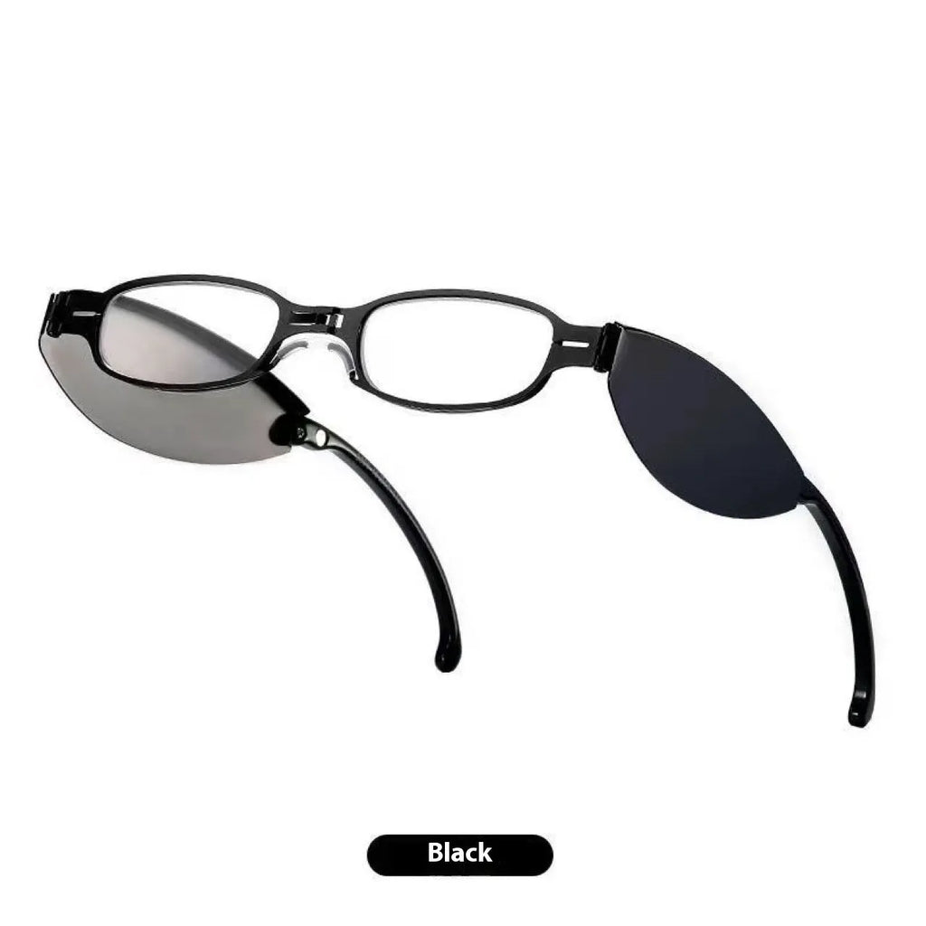 Folding presbyopic glasses for men with retro design and ring detailing in black frame