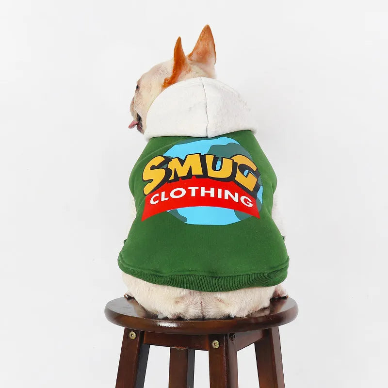 Green cotton pet clothing for dogs and cats in sizes L, XL, 2XL, 3XL, 4XL for autumn and winter wear