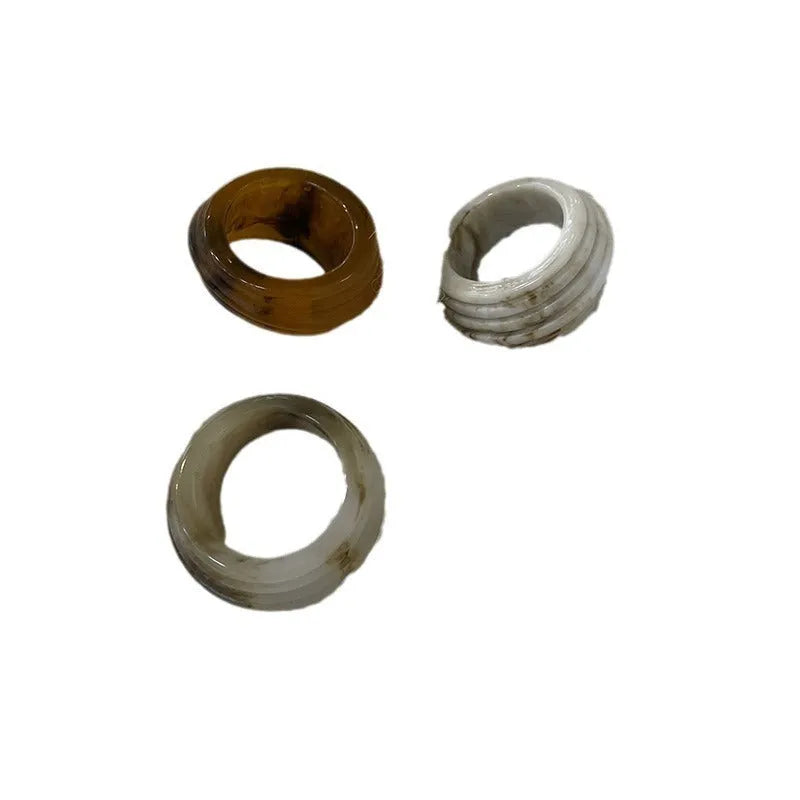 Chinese style irregular geometric resin wide ring in brown or white colour options