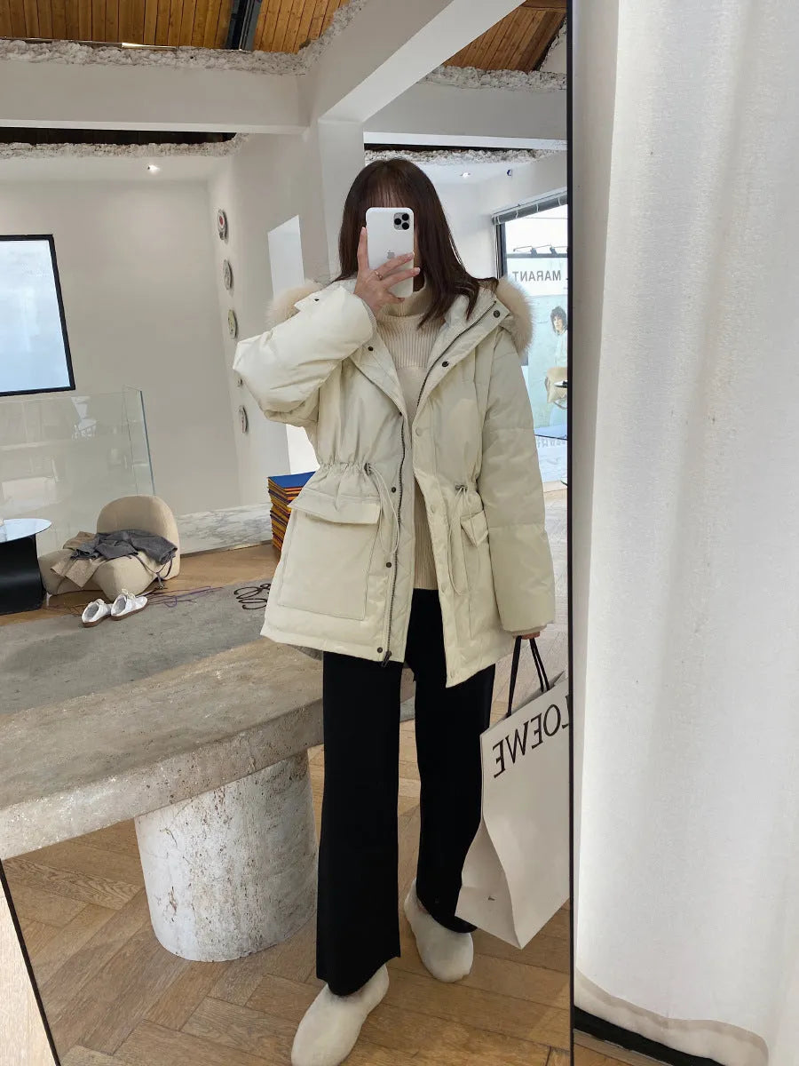 Women's thick knitted high waist wide-leg trousers in straight-leg cut for winter casual wear