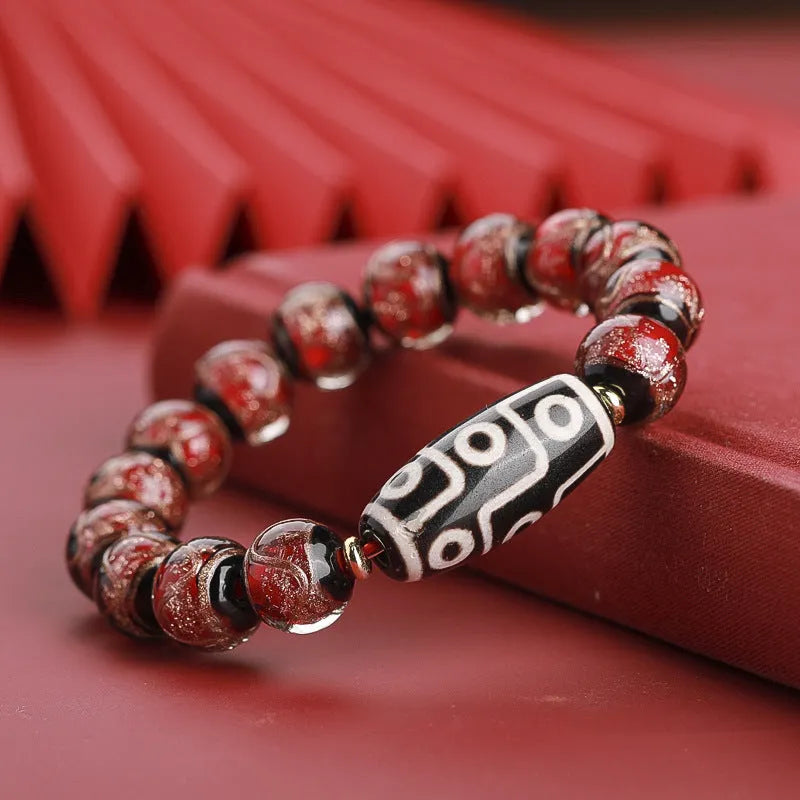 Chinese coloured glaze bracelet with five-colour snake motif lucky beads