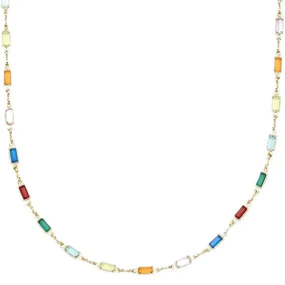 Ladies geometric crystal necklace with alloy chain and coloured glass pendant