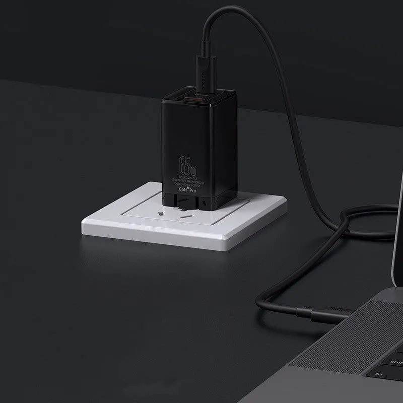 White multi-port car charger with USB and Type-C ports showing power indication light