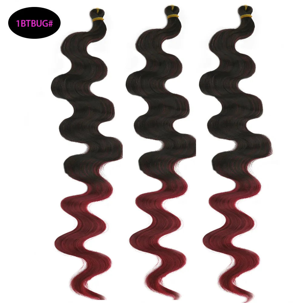 Wine red big wave chemical fibre wig measuring 24 inches long with crochet hair extension