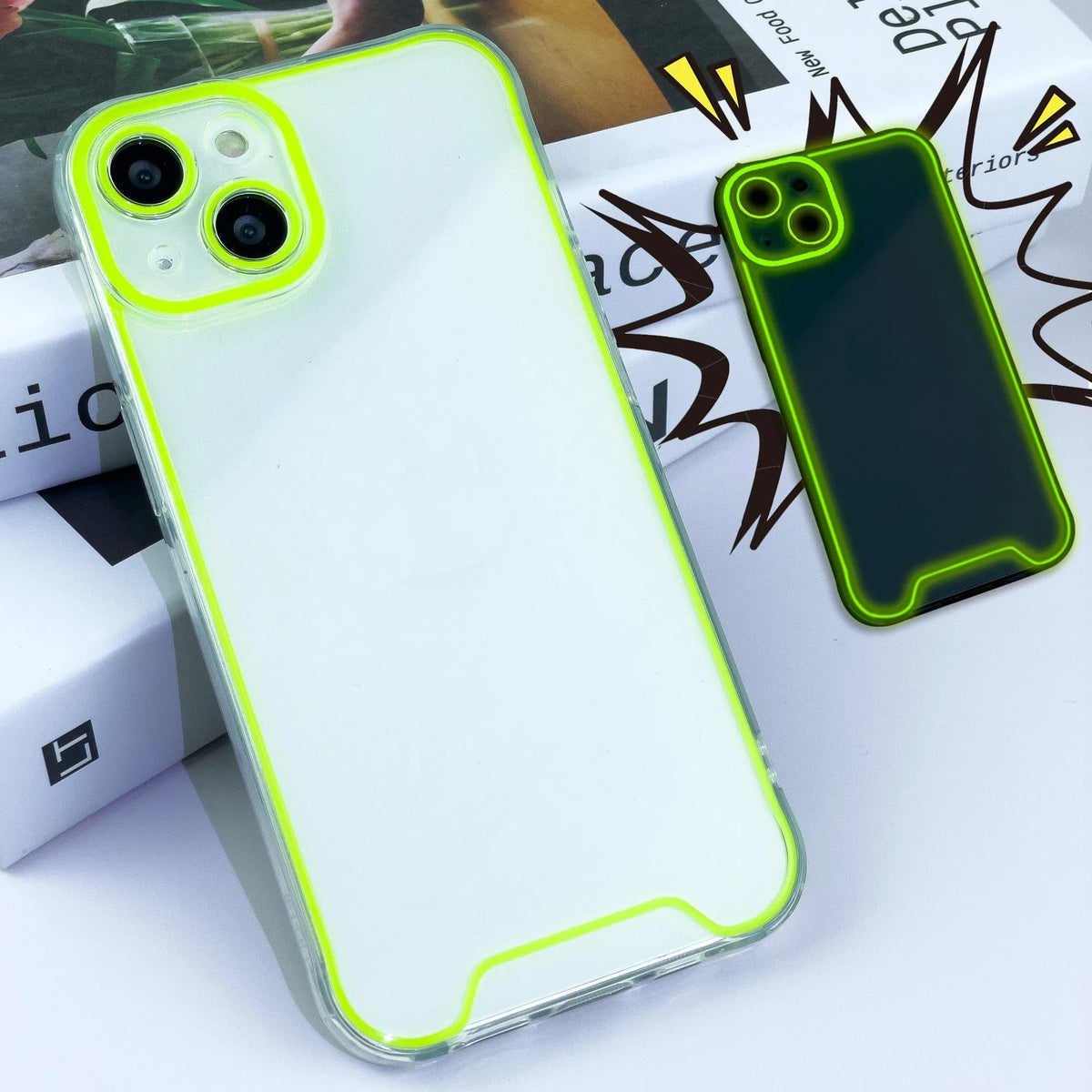 Glow-in-the-dark soft TPU phone case for Apple iPhone in green, orange, blue, yellow or pink