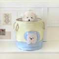 Foldable cotton laundry basket showing one of twelve colour designs for bedroom or bathroom storage