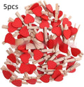 Set of five solid wood heart-shaped clips in red, pink, white, yellow, and rose colours.