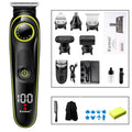 Black KM-696 rechargeable electric hair clipper with stainless steel blades and cleaning brush.