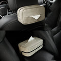 PU leather car hanging storage box in black and beige colours with paper bag construction