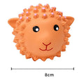 Orange and yellow squeaky latex dog toys with spiky texture for dental cleaning, 3-inch diameter